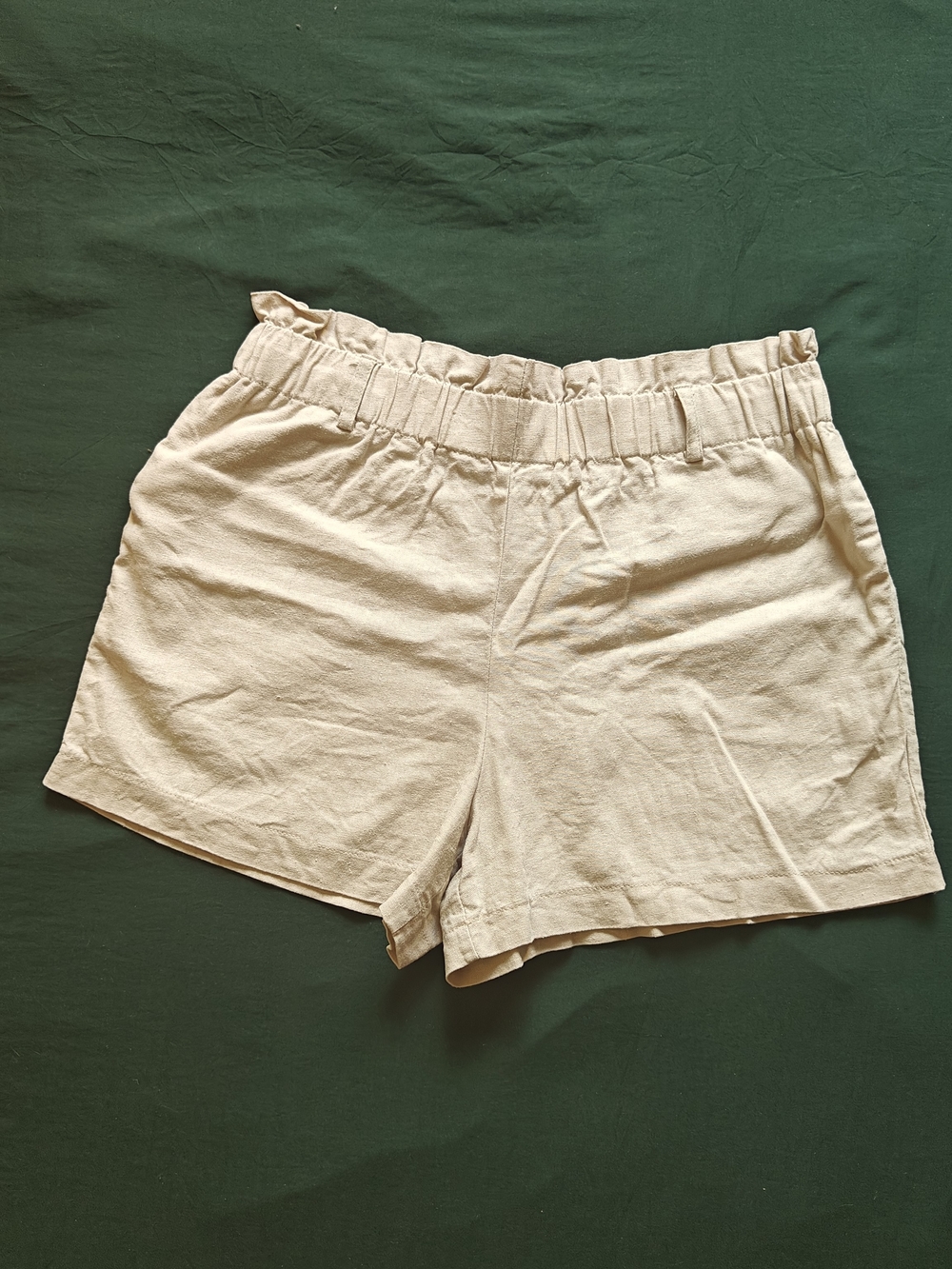 HAVE Women's Beige Linen Rayon High Rise Pull-On Chino Shorts, Pockets, L